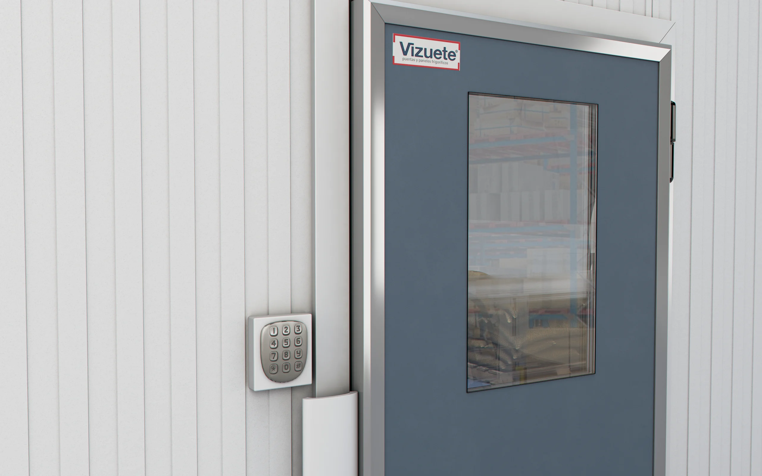 Puerta frigorífica pivotante con ventana